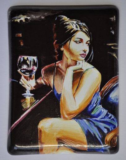 Part 3 of miniature painting reproduction of Saba with a glass of red wine