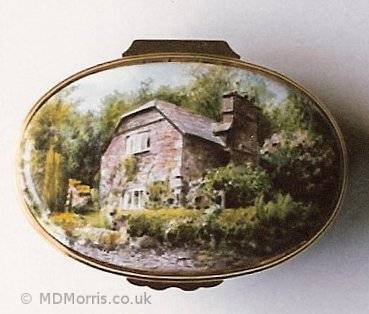 Country Cottage - Enamel Miniature Painting by Mark D Morris