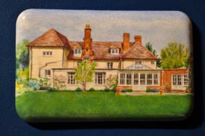 Large Country House - Enamel Miniature Painting by Mark D Morris