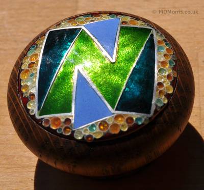 Letter-N Cloisonné Enamel Doorknob by Mark Morris - side view