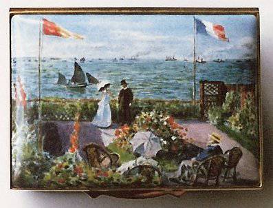 Terrace at Sainte Adresse by Monet - Commissioned Miniature Painting Enamel Box