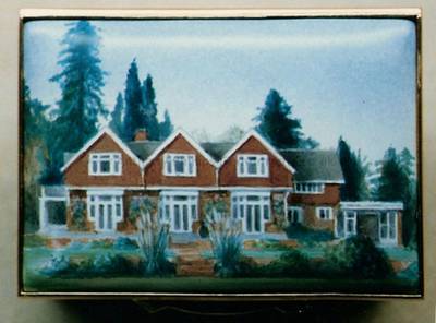 A Miniature Enamel Painting of a House with Three Roof Triangles by Anthony Phillips