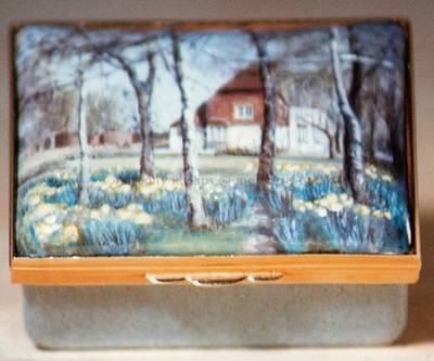 A Miniature Enamel Painting of a House and Woods by Anthony Phillips