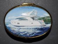 Luxury Speed Boat - Enamel Miniature Painting by Mark D Morris