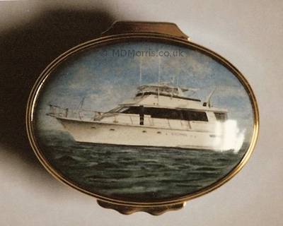 Luxury Yacht - Enamel Miniature Painting by Mark D Morris