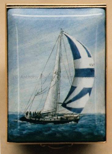 A Miniature Enamel Painting of a Sailing Boat by Anthony Phillips