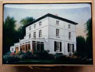 A Miniature Enamel Painting of a Large White House by Anthony Phillips